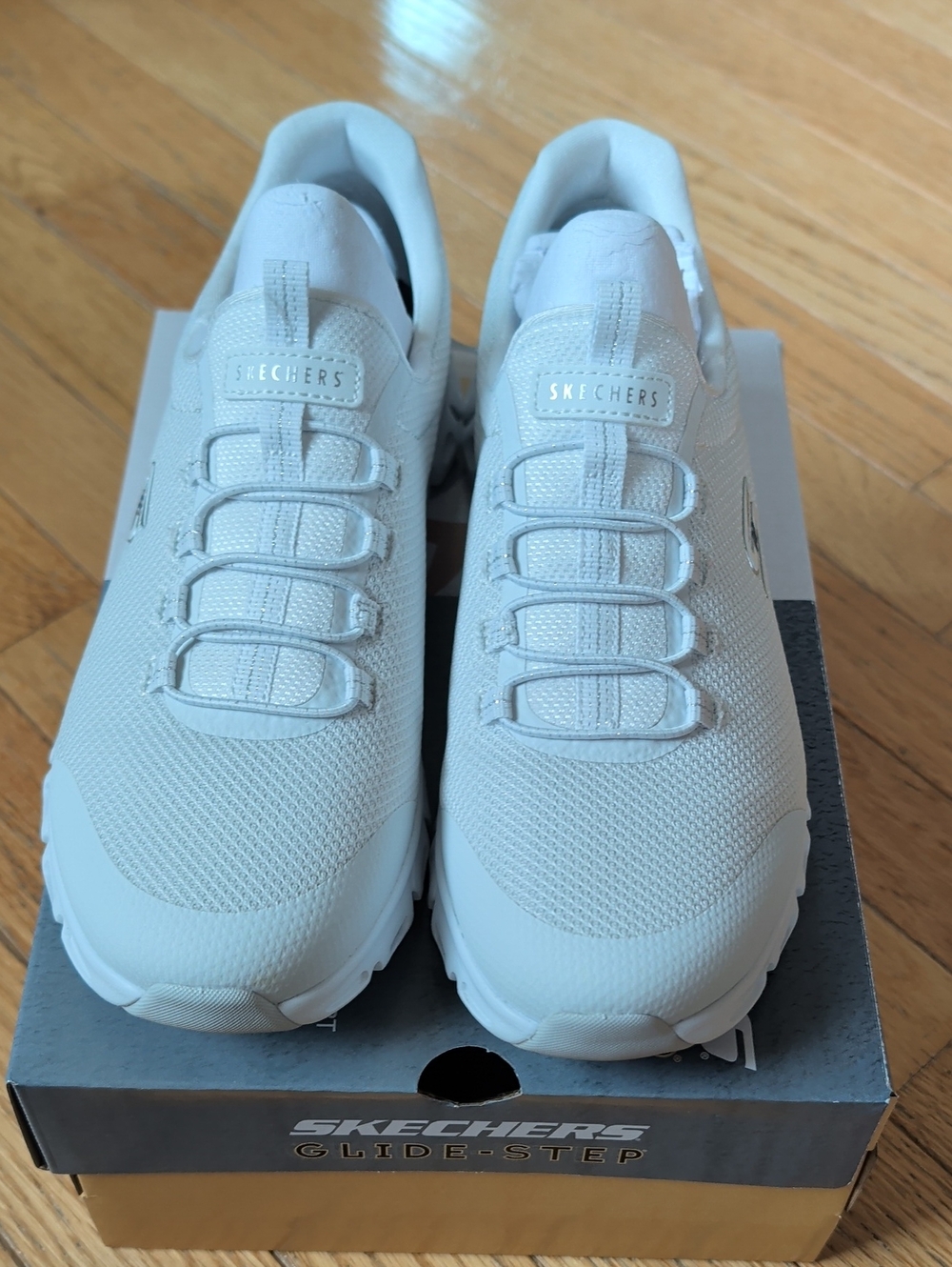 Skechers Slip-On White Mesh Sneakers Slip Resistant